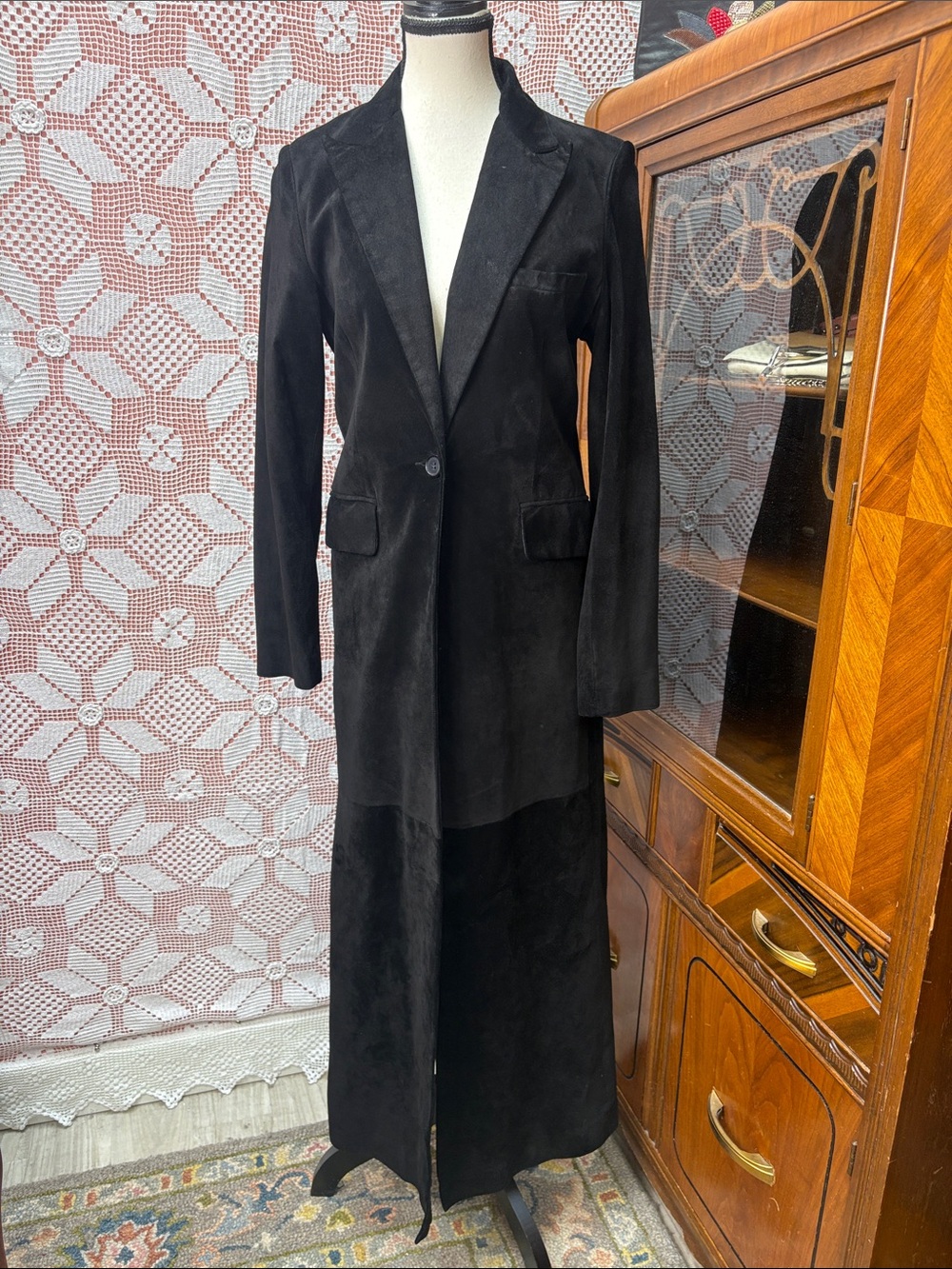 Y2K Marvin Richards Black Suede Leather Maxi Coat